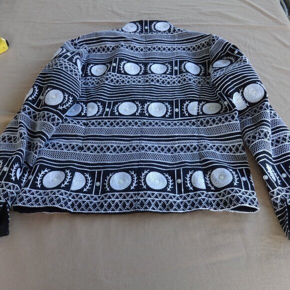 Silk Club women's size SP jacket black with white embroidery, open front, lined - Picture 11 of 16